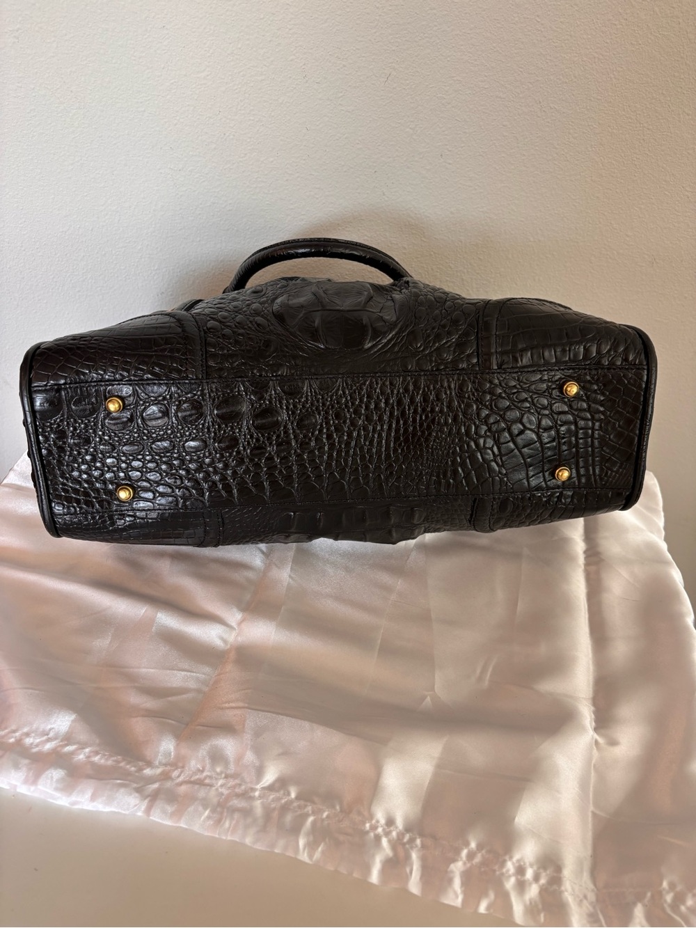 Brahmin Black Croc-Embossed Satchel with Gold Hardware - Picture 4 of 7